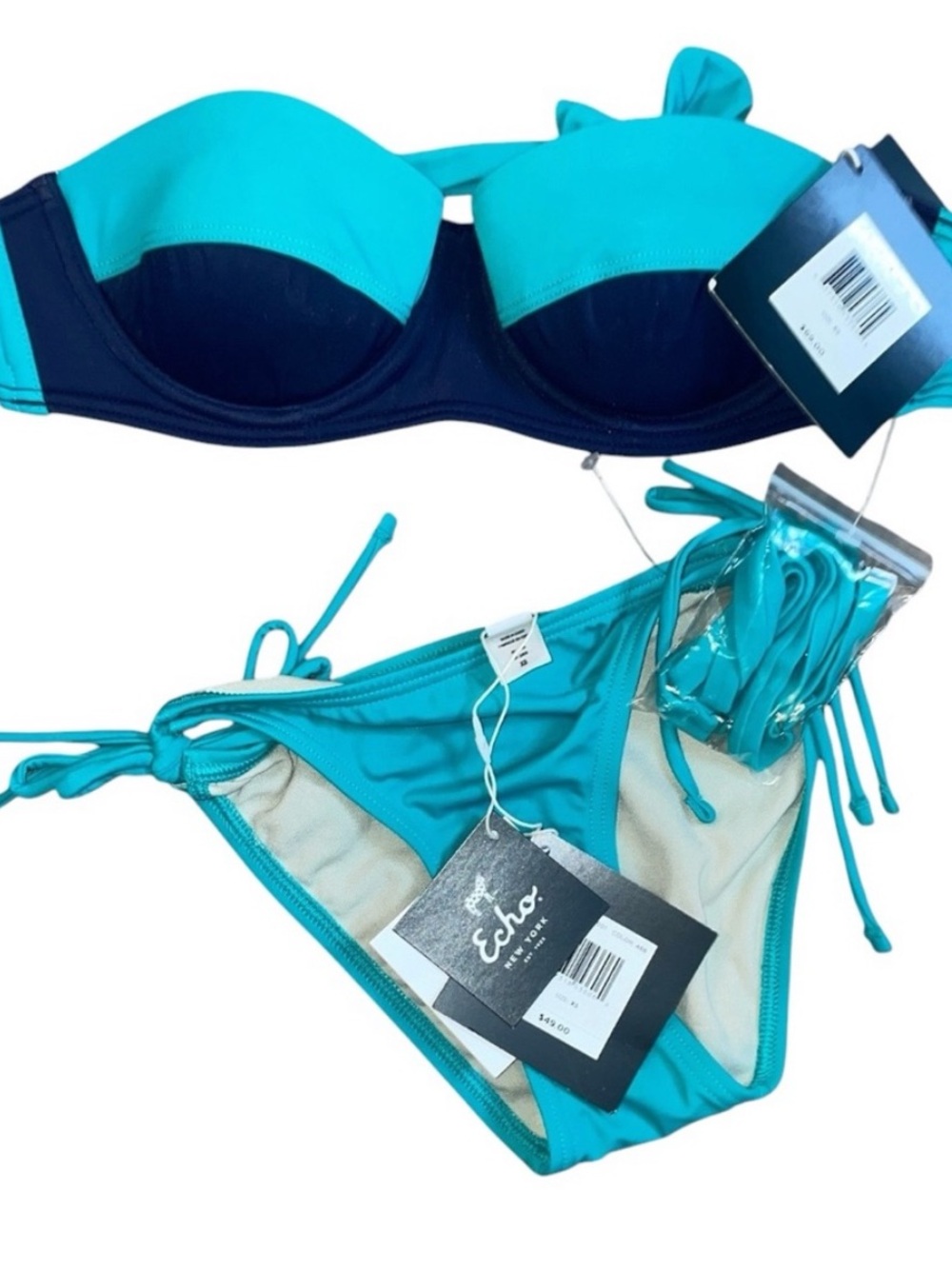 Echo Design NWT Turquoise Bandeau Bikini Set XS